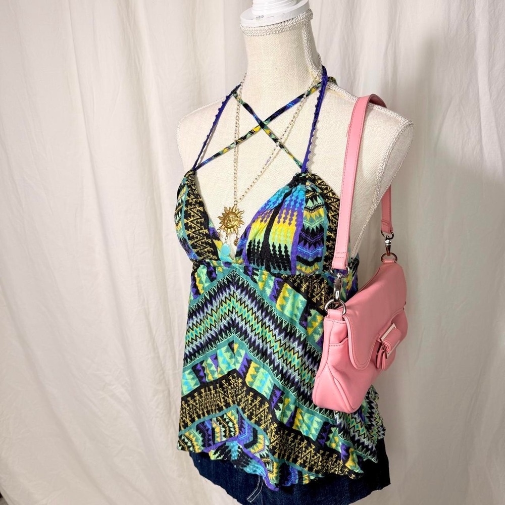 Free People Geometric Halter Top Size S Open Back Flowy Boho